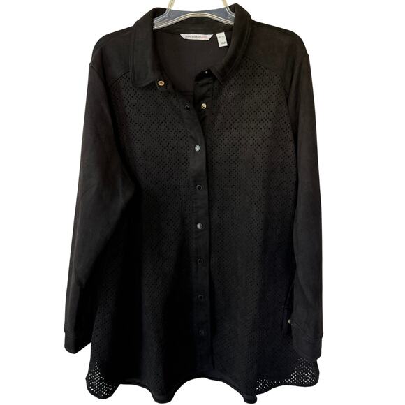 Isaac Mizrahi Faux Suede Cutouts super lite black pockets jacket size XL - Picture 1 of 9